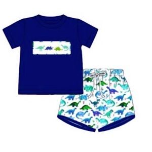 24 months Busy Bee Smock Matching Dinosaur Short Set